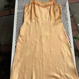 Vintage handmade slip dress, muted creamsicle satin With lace details